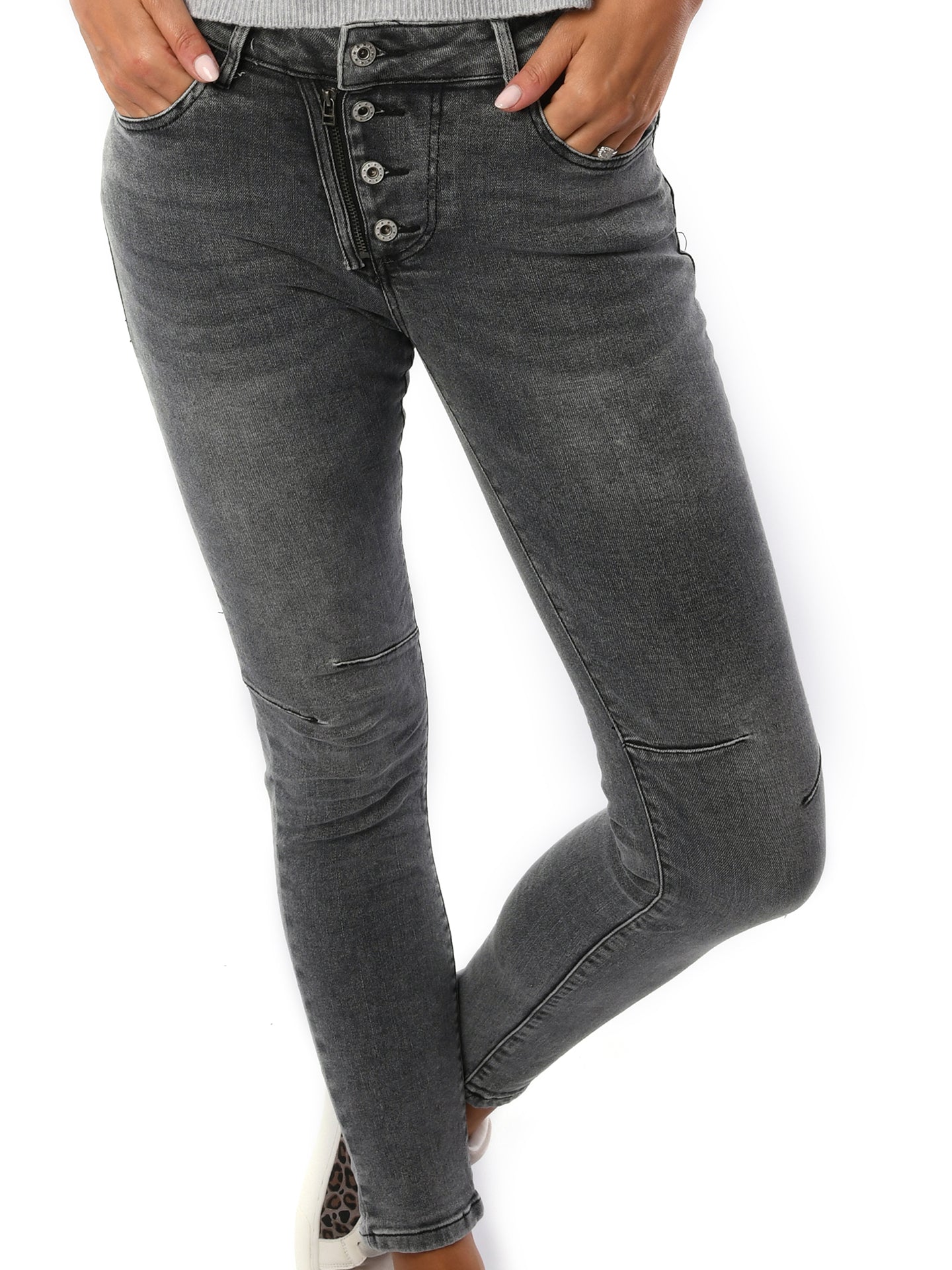 Mid-Rise Jeans - Grey Denim for sale - Woodcock and Cavendish