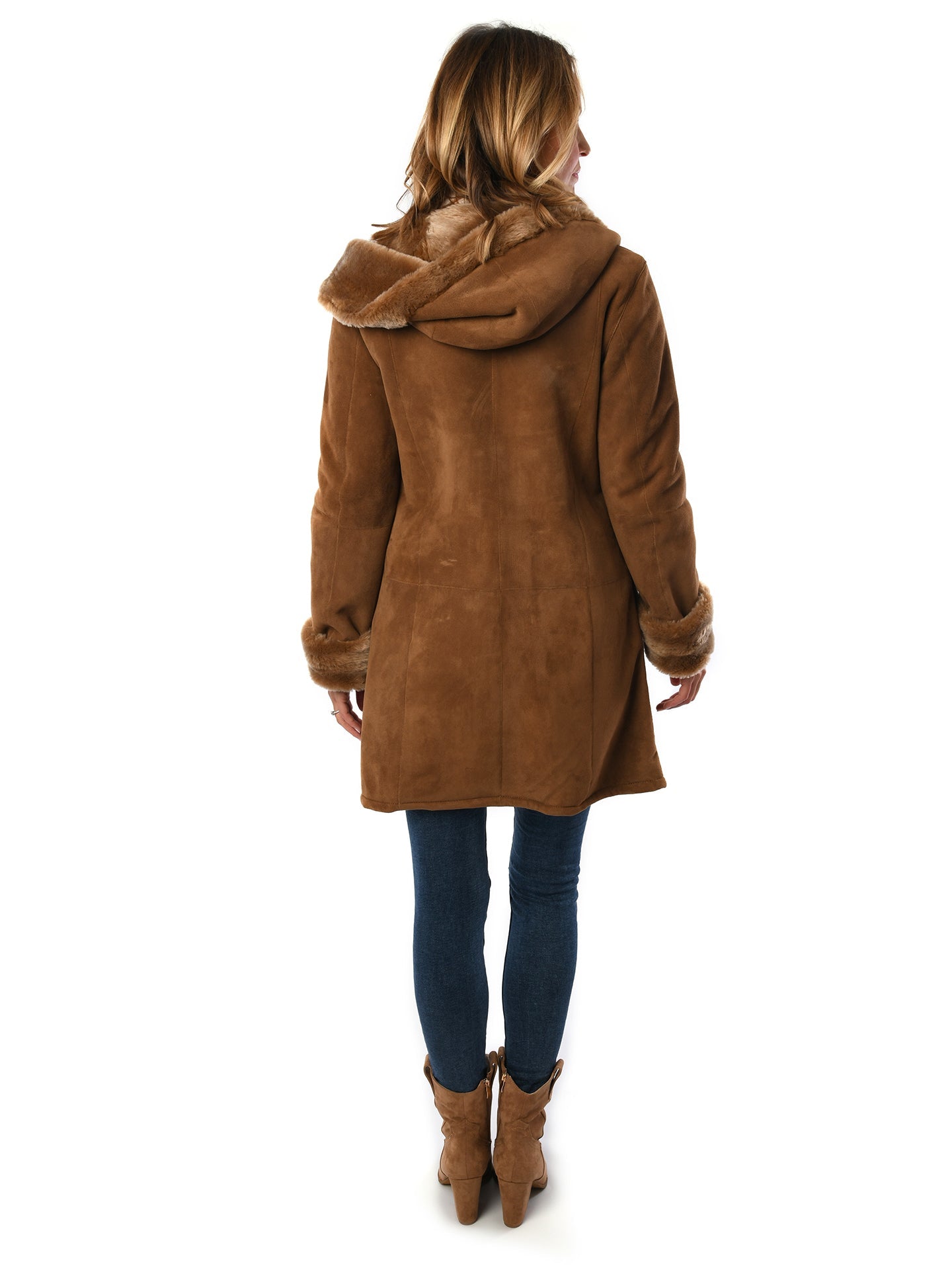 Ladies Merino Caramel Sheepskin Hooded Coat - Greenwich for sale - Woodcock and Cavendish