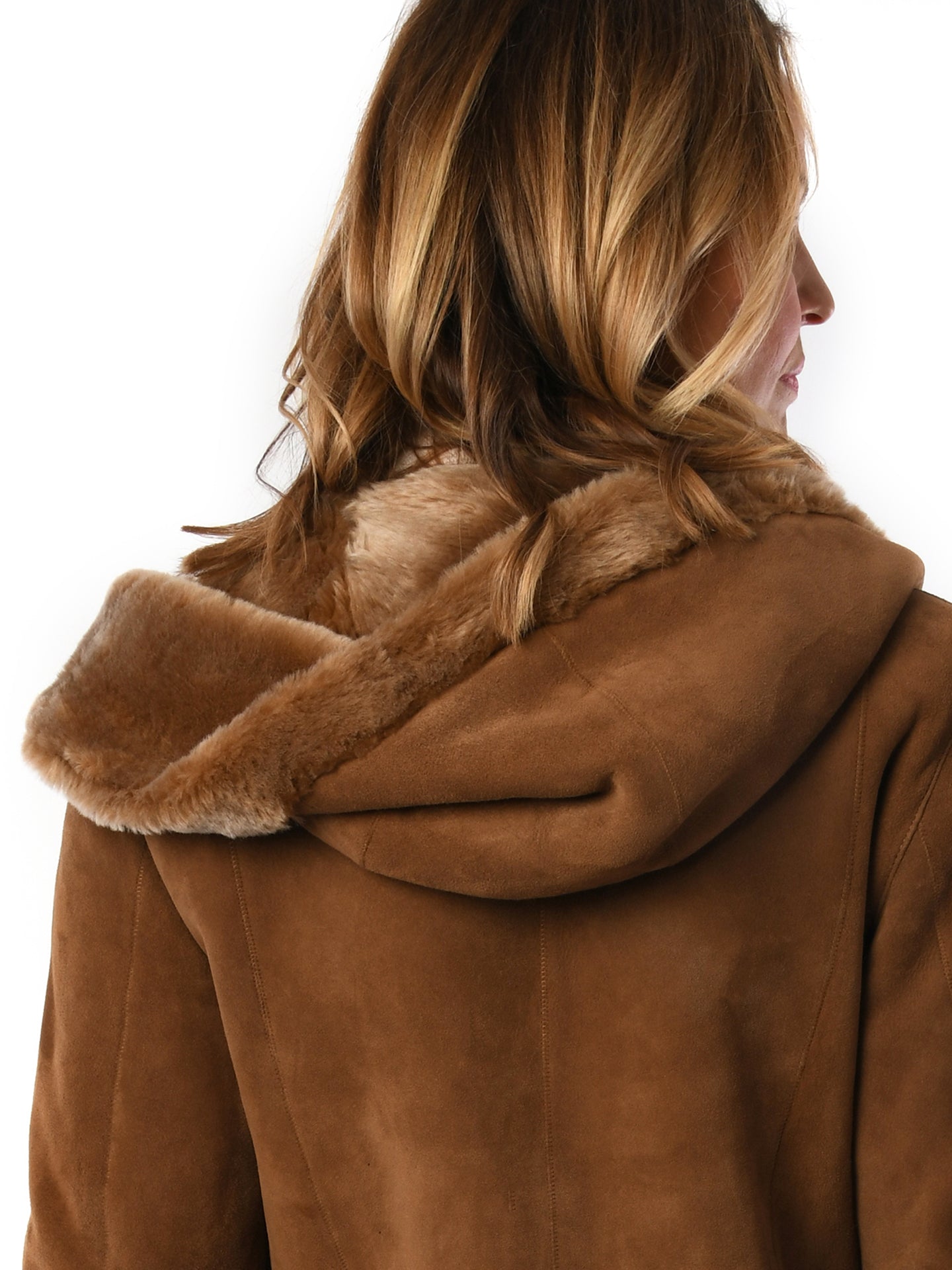 Ladies Merino Caramel Sheepskin Hooded Coat - Greenwich for sale - Woodcock and Cavendish