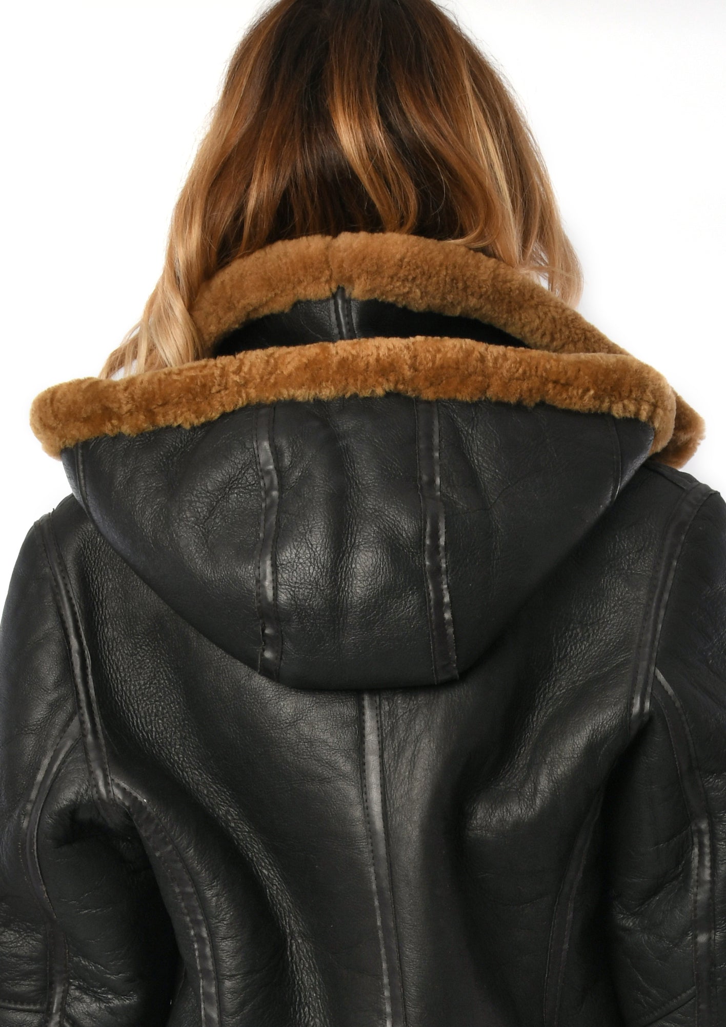 Brown Hooded Sheepskin Ladies Flying Leather Jacket for sale - Woodcock and Cavendish