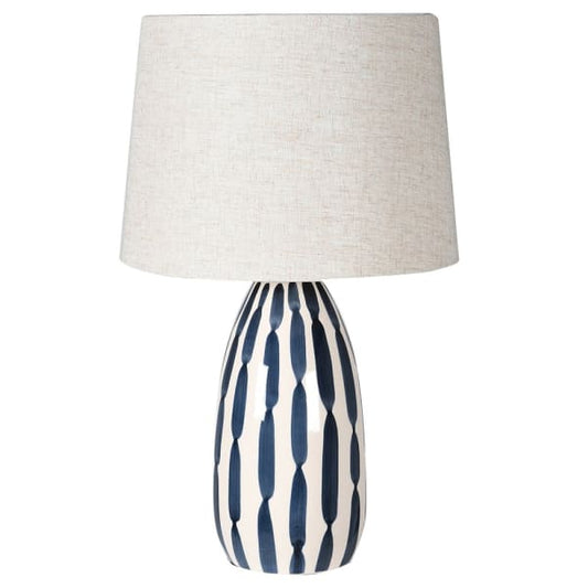 Indigo & Cream Hand Painted Lamp with Linen Shade for sale - Woodcock and Cavendish