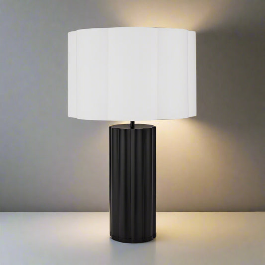 Petula Black Metal Scallop Table Lamp – 45cm White Handloom Scalloped Shade