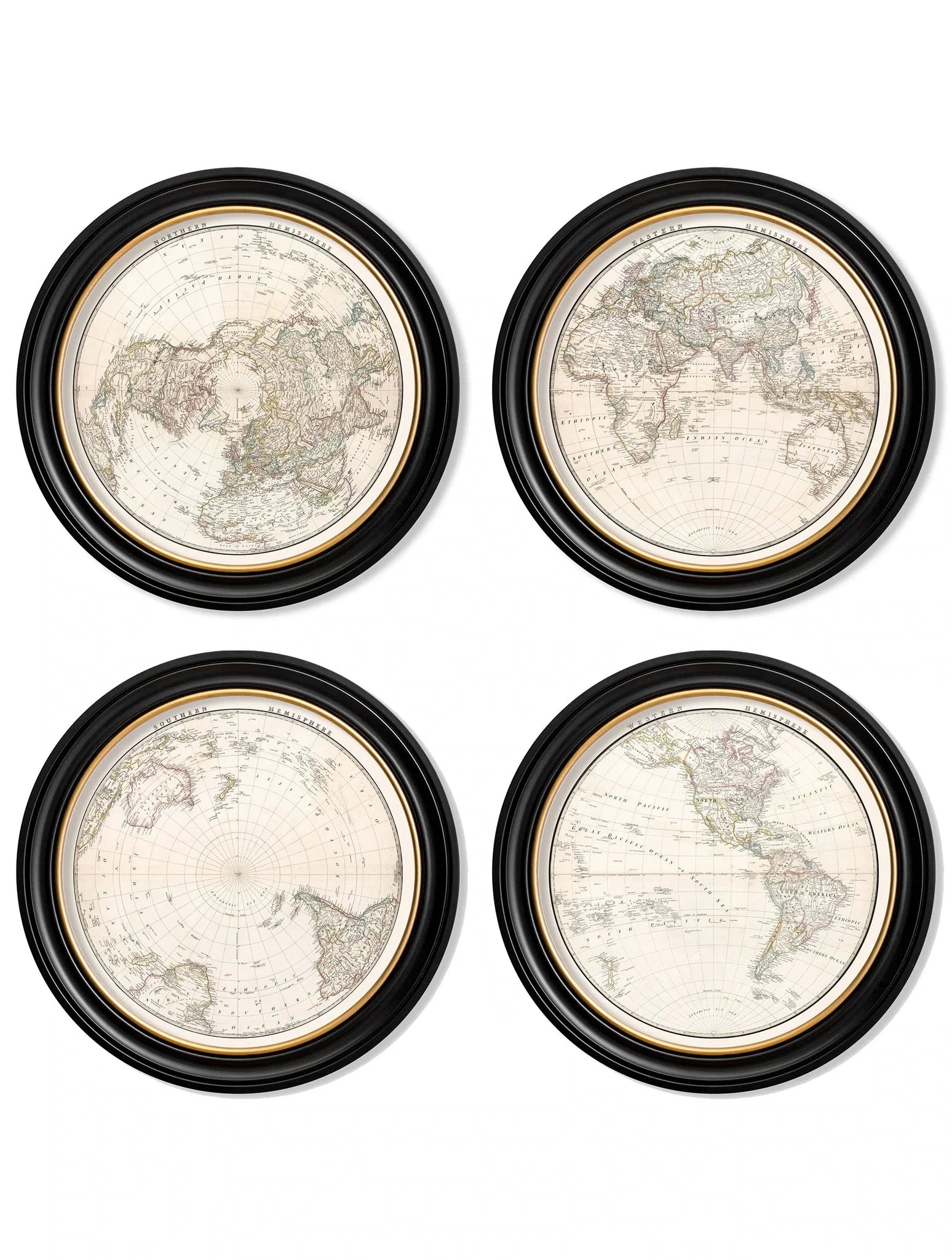 C.1838 World Map Hemispheres In Round Frames for sale - Woodcock and Cavendish