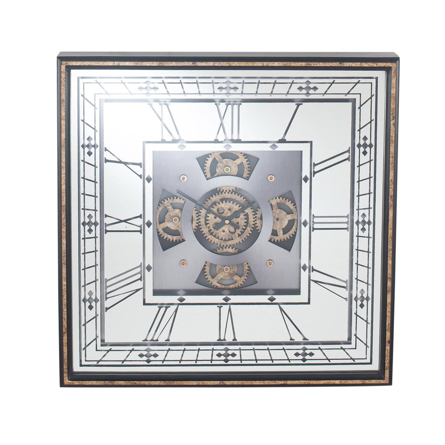 Antique Gold Wood Frame and Mirrored Square Cog Wall Clock for sale - Woodcock and Cavendish