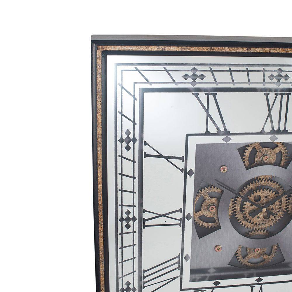 Antique Gold Wood Frame and Mirrored Square Cog Wall Clock for sale - Woodcock and Cavendish