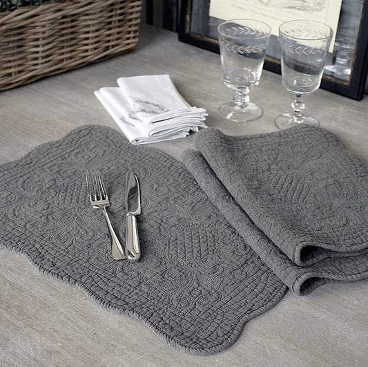 Antique Quilted Placemat in Stone Grey for sale - Woodcock and Cavendish