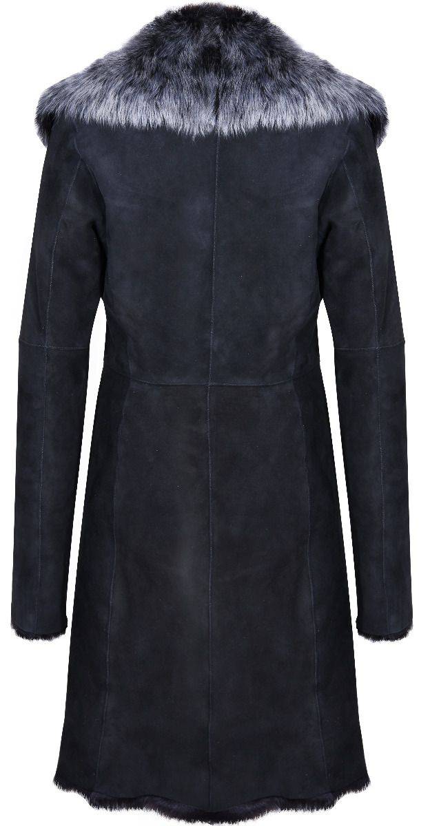 Black with Grey Ladies Women's Toscana Sheepskin Suede Coat for sale - Woodcock and Cavendish