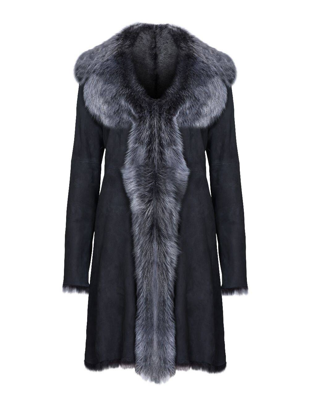 Black with Grey Ladies Women's Toscana Sheepskin Suede Coat for sale - Woodcock and Cavendish