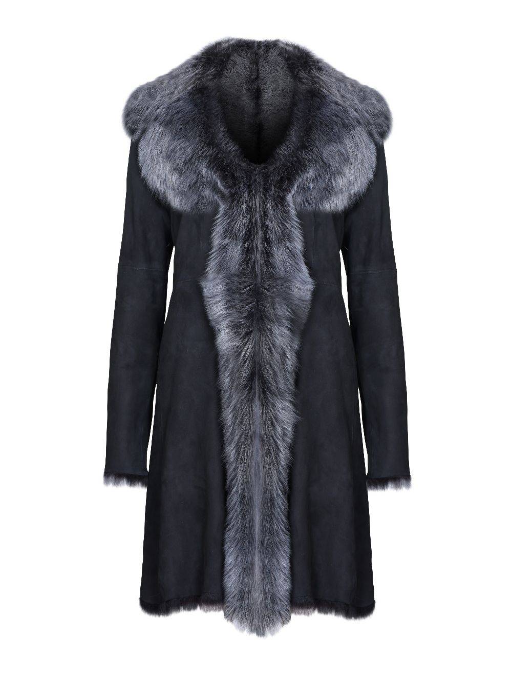 Black with Grey Ladies Women's Toscana Sheepskin Suede Coat for sale - Woodcock and Cavendish