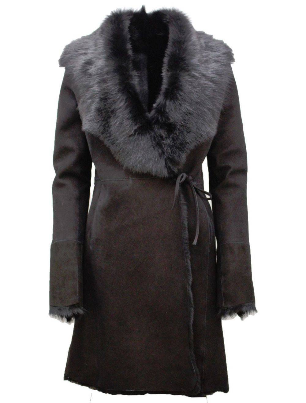 Black Wrap Toscana & Merino Sheepskin Leather Coat for sale - Woodcock and Cavendish