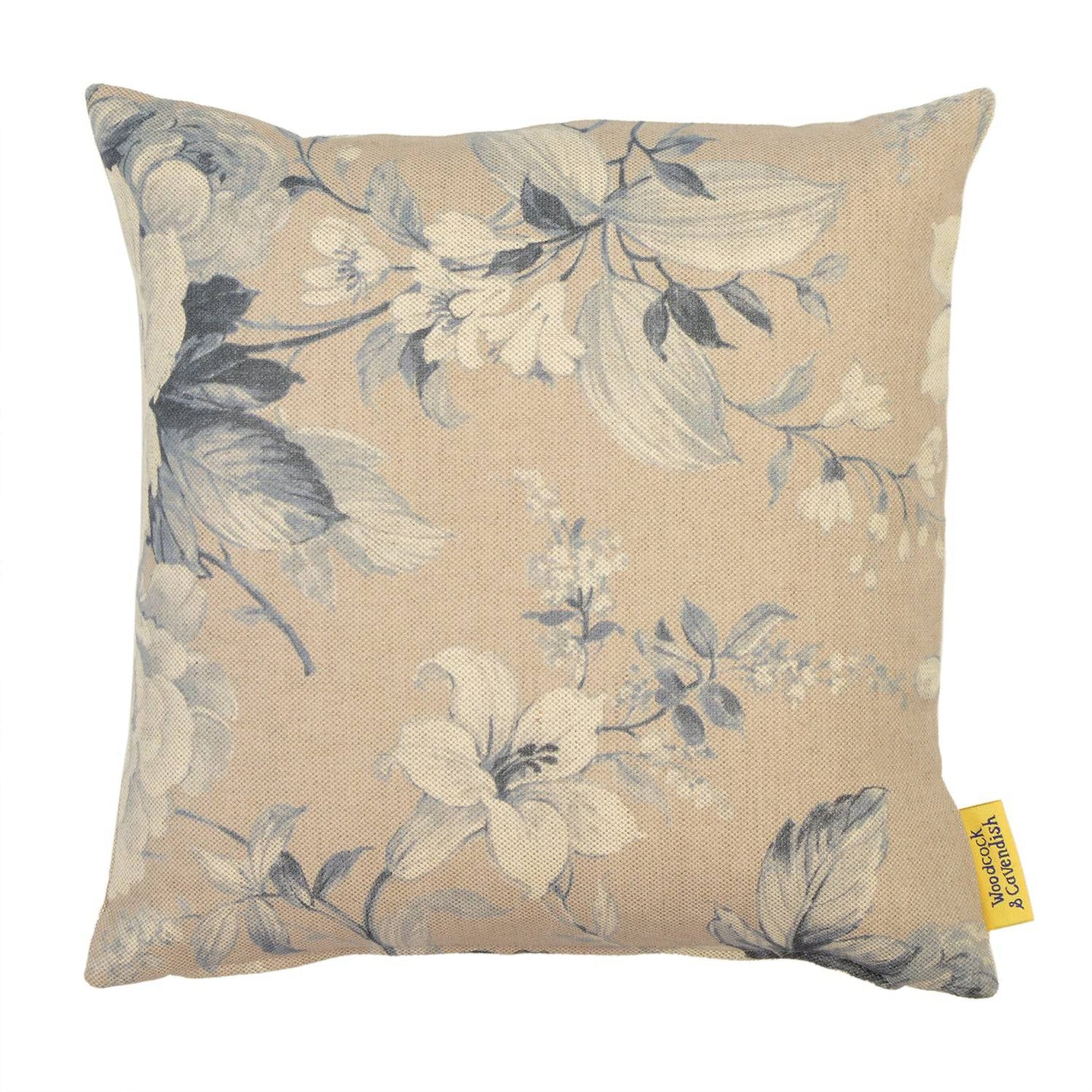 Blue Floral Linen Cushion by Woodcock & Cavendish for sale - Woodcock and Cavendish