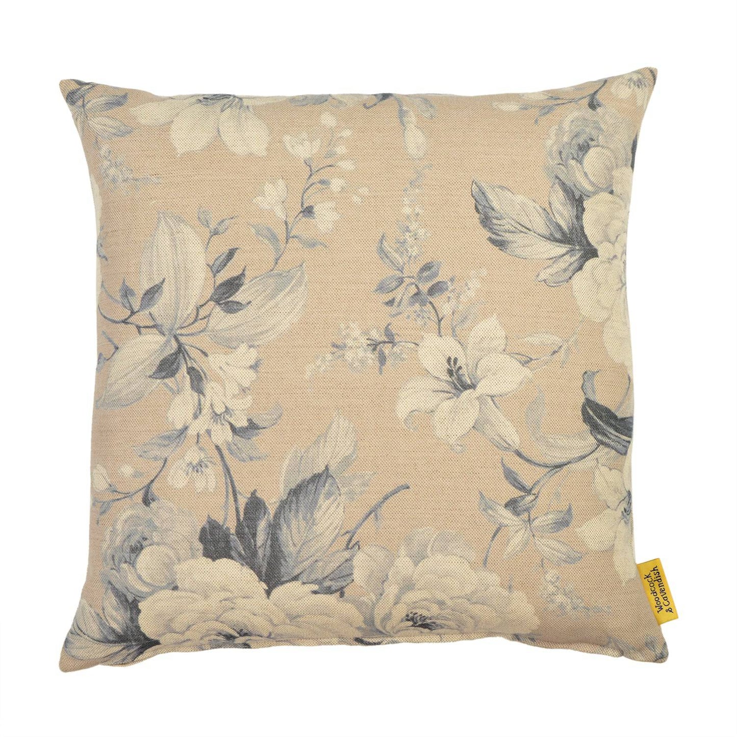 Blue Floral Linen Cushion by Woodcock & Cavendish for sale - Woodcock and Cavendish