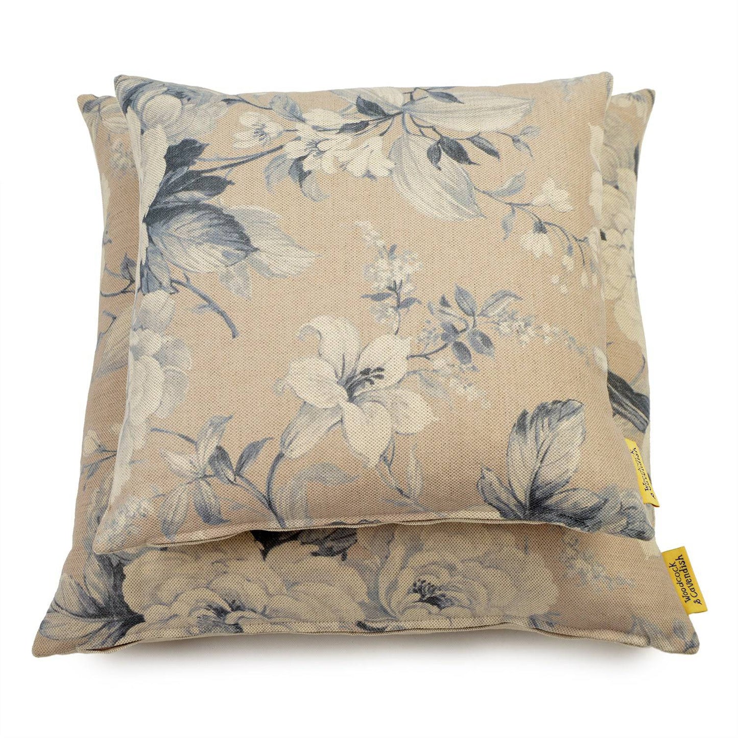 Blue Floral Linen Cushion by Woodcock & Cavendish for sale - Woodcock and Cavendish