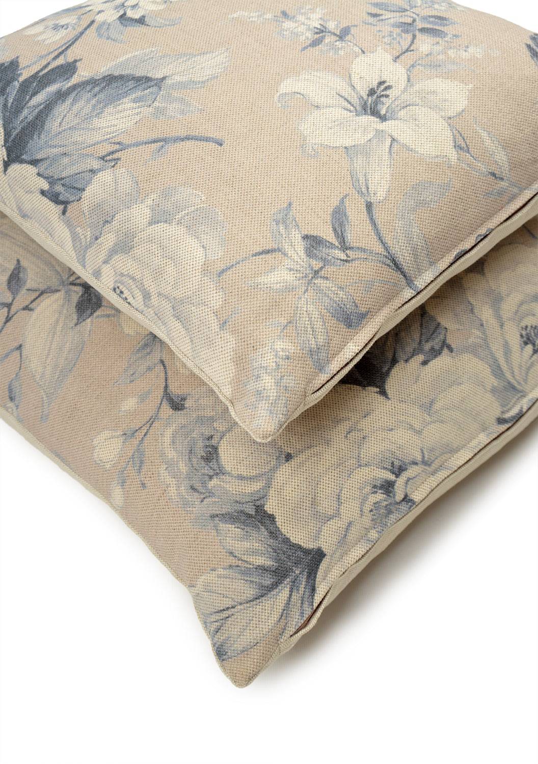 Blue Floral Linen Cushion by Woodcock & Cavendish for sale - Woodcock and Cavendish