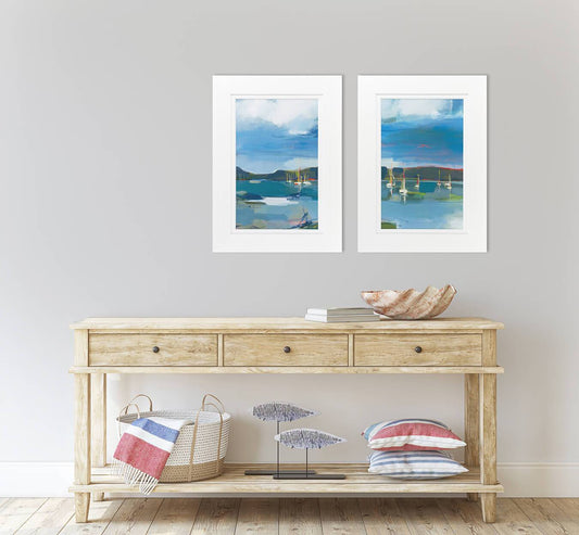 Blue Sky Sailing by A. Fitzsimmons - Framed Print - Set of 2 for sale - Woodcock and Cavendish