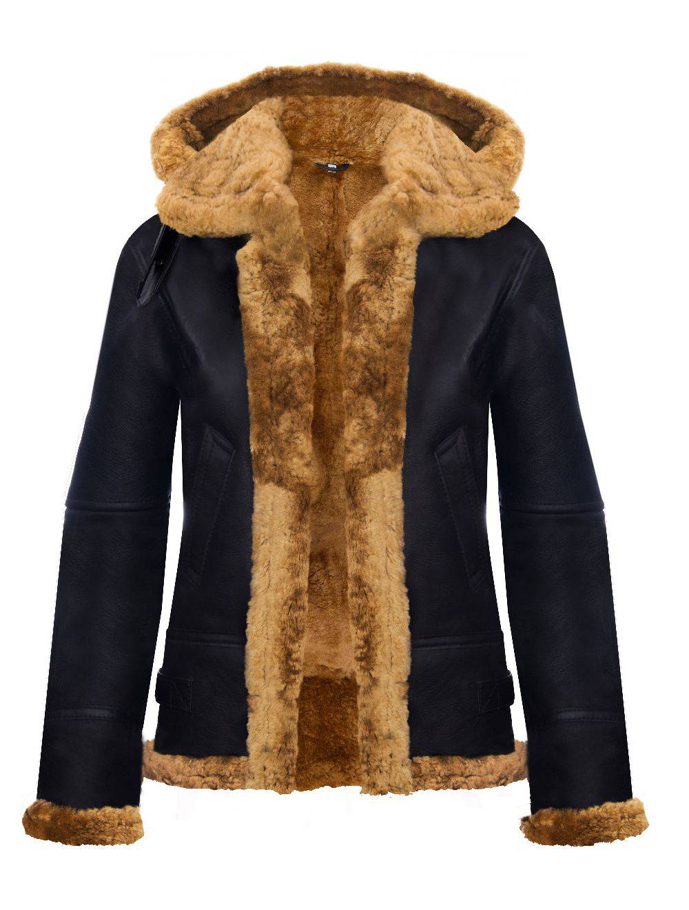 Brown Hooded Sheepskin Ladies Flying Leather Jacket for sale - Woodcock and Cavendish