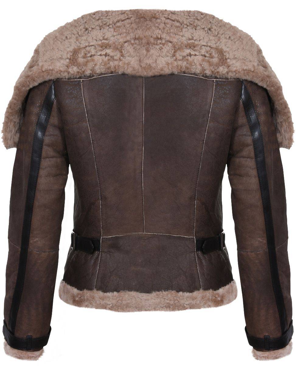 Brown Merino Sheepskin Ladies Aviator Leather Jacket for sale - Woodcock and Cavendish