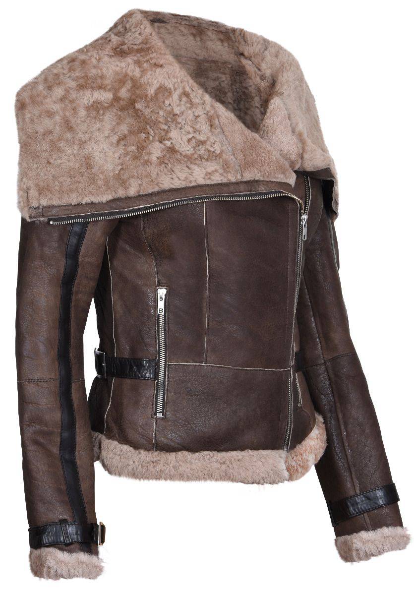 Brown Merino Sheepskin Ladies Aviator Leather Jacket for sale - Woodcock and Cavendish
