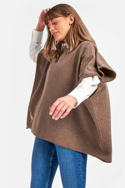 Cashmere & Merino Wool Boat Neck Poncho in Brown By Woodcock & Cavendish for sale - Woodcock and Cavendish