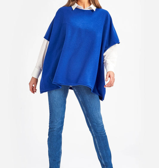 Cashmere & Merino Wool Boat Neck Poncho in Cobalt Blue By Woodcock & Cavendish for sale - Woodcock and Cavendish