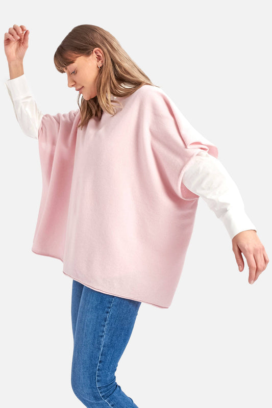 Cashmere & Merino Wool Boat Neck Poncho in Pale Pink By Woodcock & Cavendish for sale - Woodcock and Cavendish