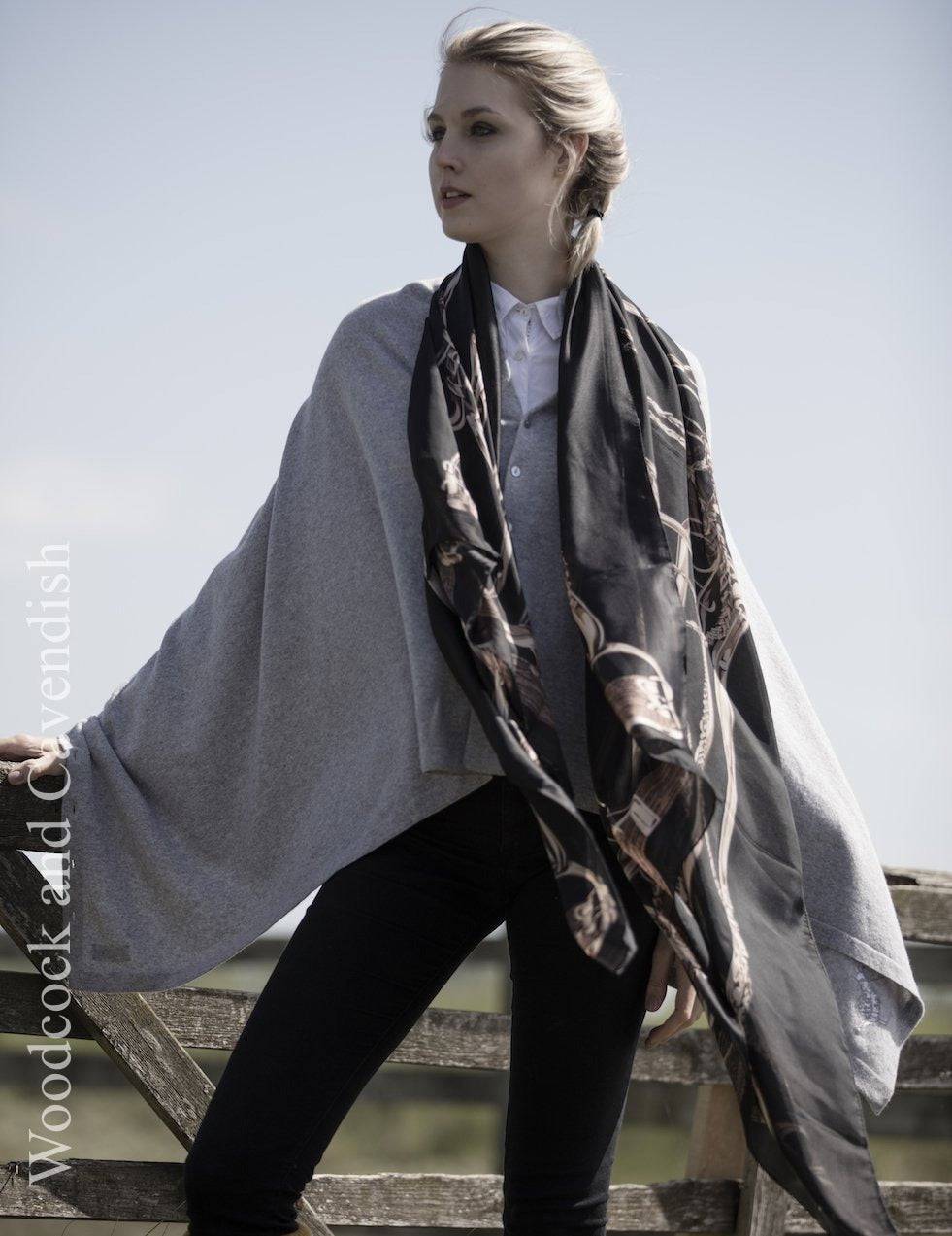 Cashmere & Merino Wool Short Length Button Poncho in Mid Grey by Woodcock & Cavendish for sale - Woodcock and Cavendish