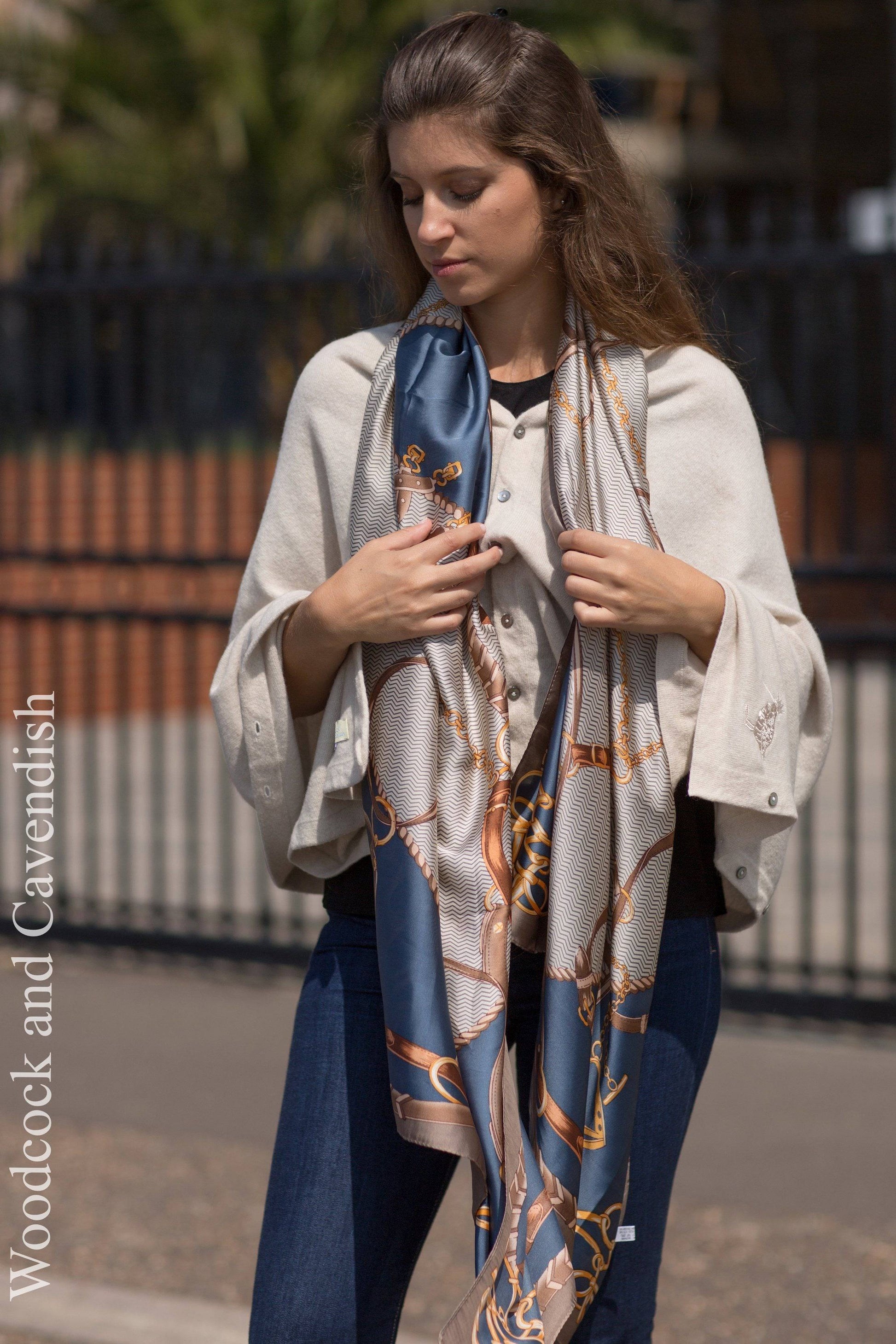 Cashmere & Merino Wool Short Length Button Poncho in Natural by Woodcock & Cavendish for sale - Woodcock and Cavendish