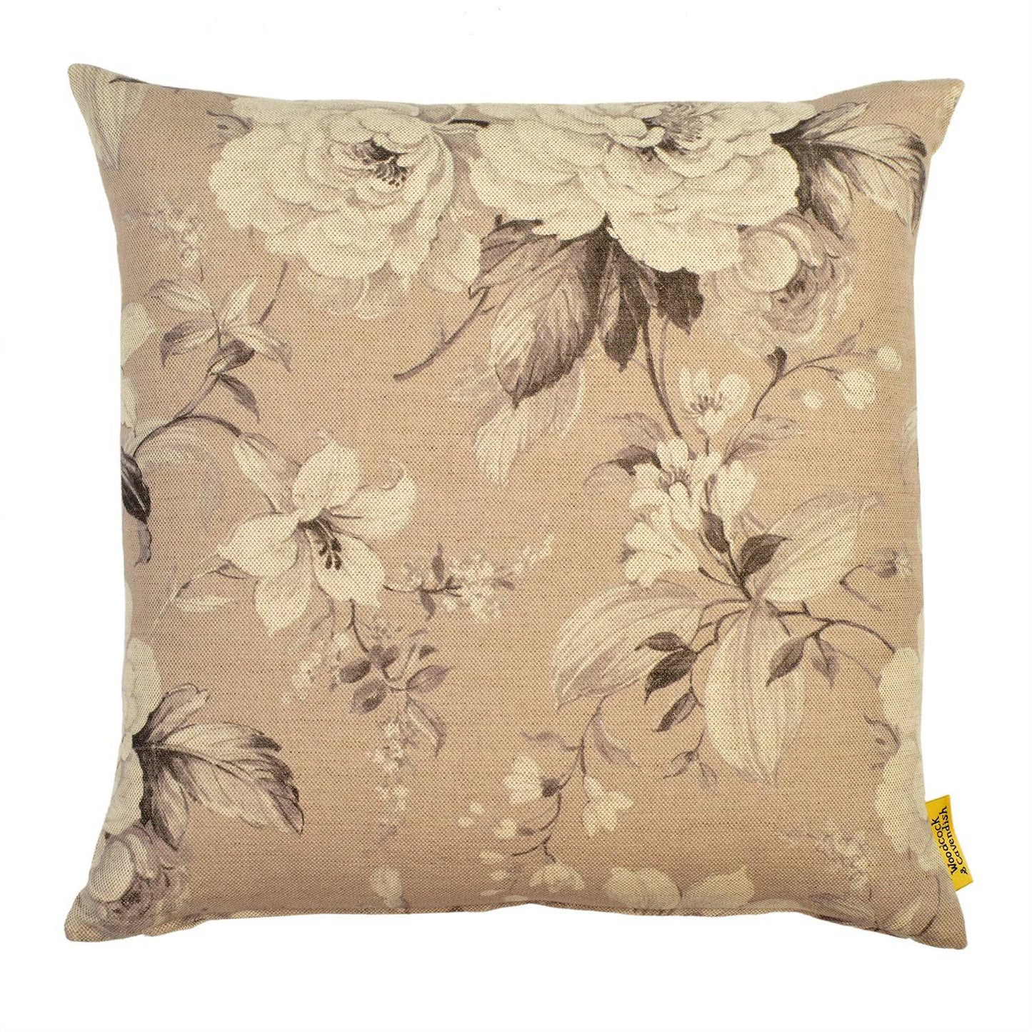 Dark Grey Floral Linen Cushion by Woodcock & Cavendish for sale - Woodcock and Cavendish
