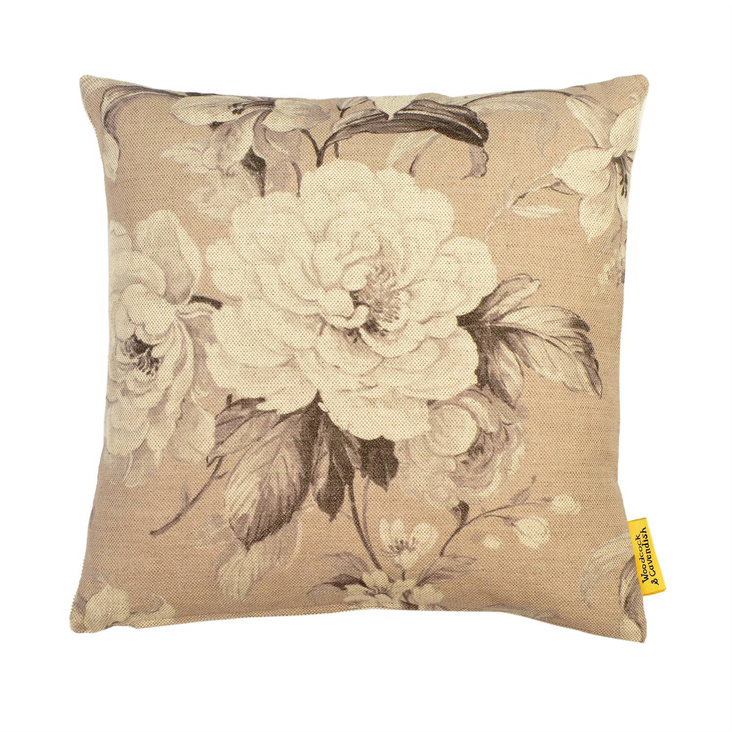 Dark Grey Floral Linen Cushion by Woodcock & Cavendish for sale - Woodcock and Cavendish