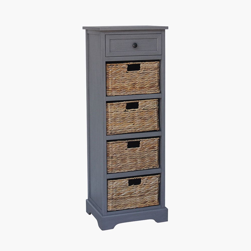 Devonshire Grey Wood 1 Drawer 4 Basket Tall Unit for sale - Woodcock and Cavendish