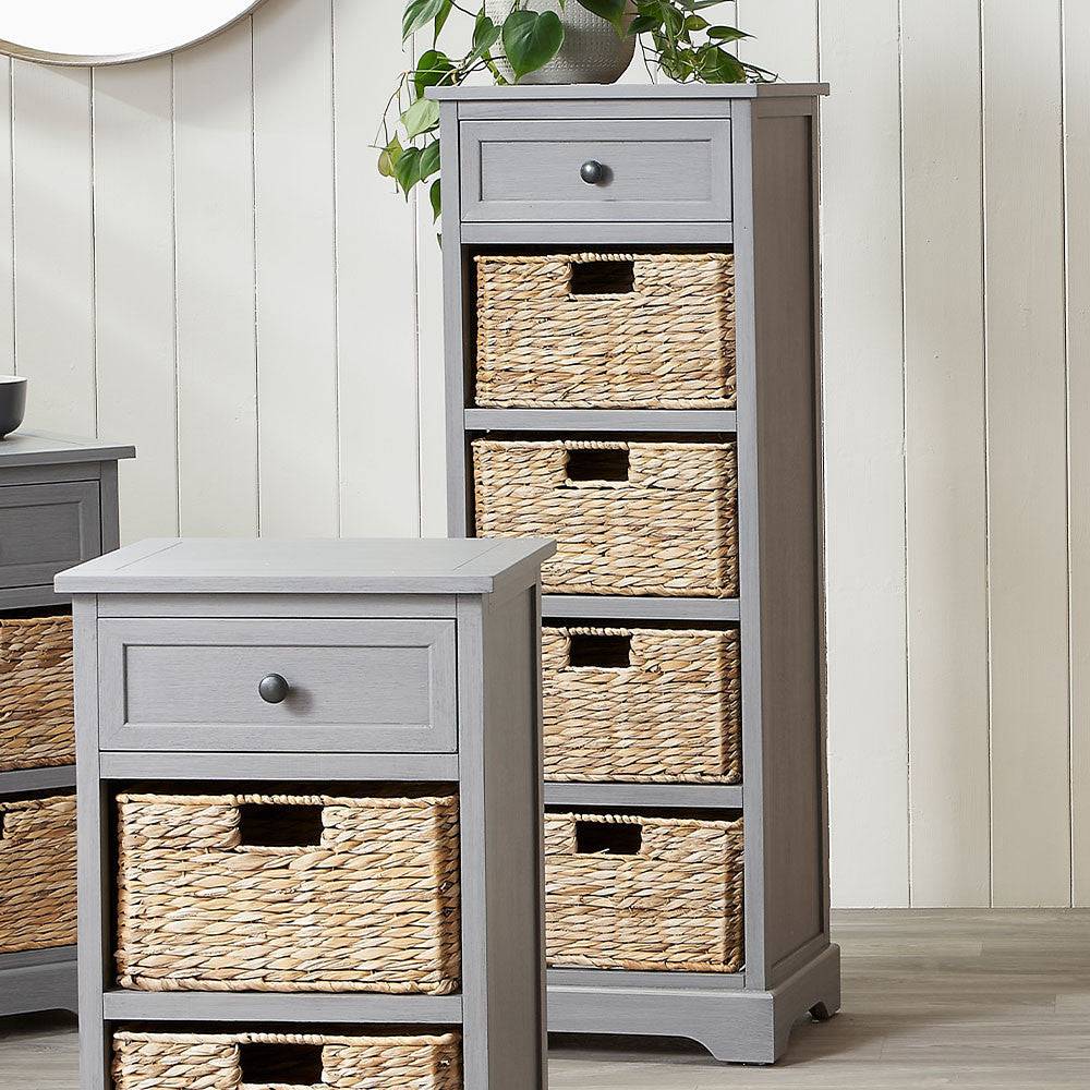 Devonshire Grey Wood 1 Drawer 4 Basket Tall Unit for sale - Woodcock and Cavendish