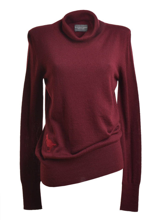 Extra Fine Merino Wool Polo Neck Jumper in Burgundy by Woodcock & Cavendish for sale - Woodcock and Cavendish