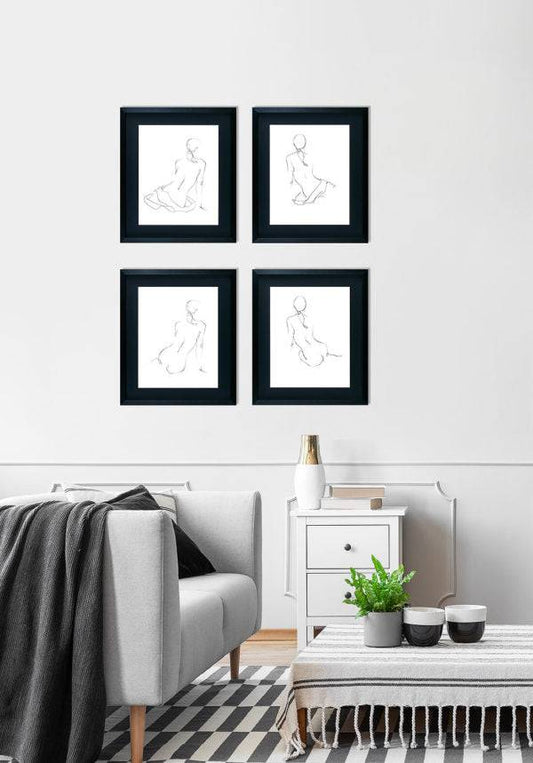 Gestural Contour by Ethan Harper - Framed Print - Set of 4 for sale - Woodcock and Cavendish