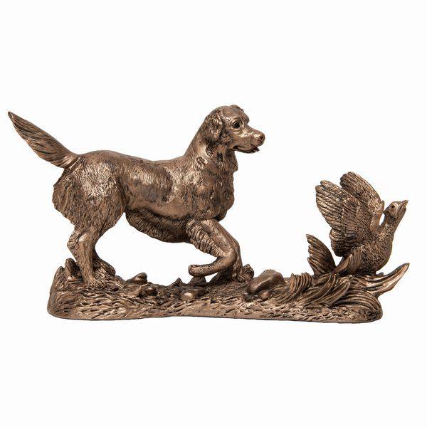 Gundog Retriever Flushing out a Pheasant Bronze Sculpture for sale - Woodcock and Cavendish