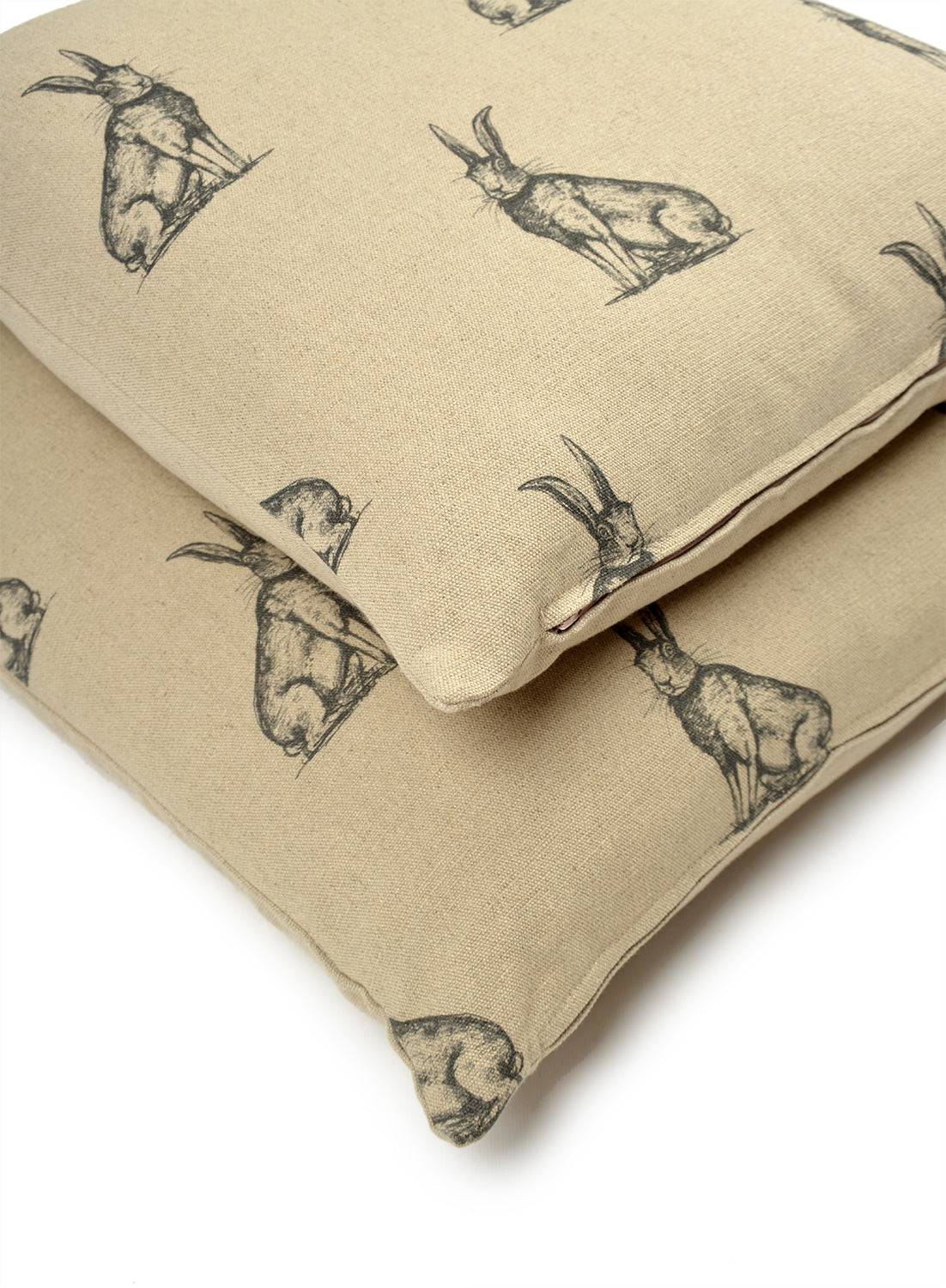 Hares Linen Cushion by Woodcock & Cavendish for sale - Woodcock and Cavendish