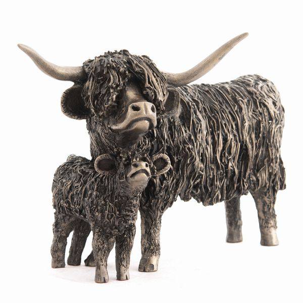 Highland Cow & Calf Bronze Sculpture for sale - Woodcock and Cavendish