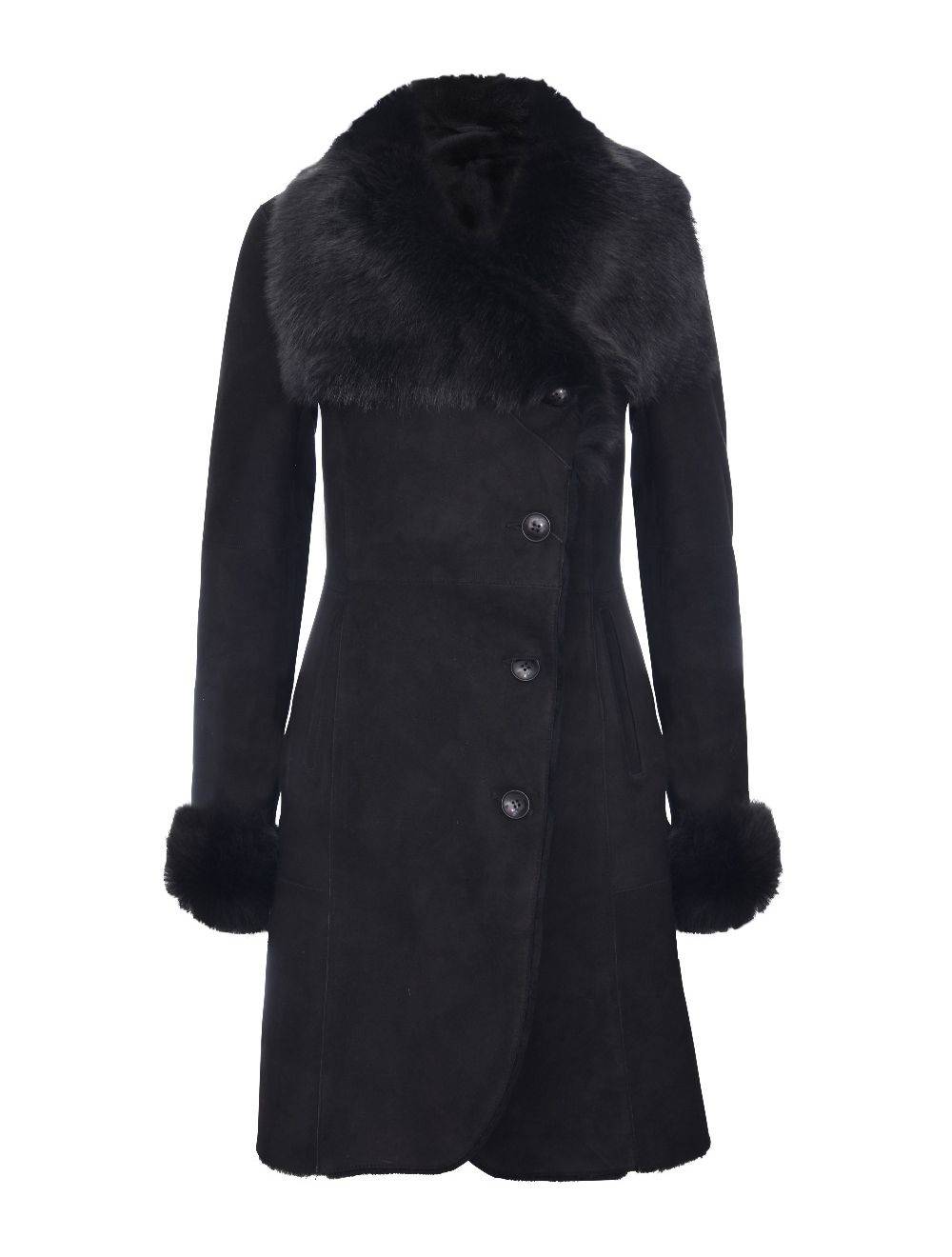Ladies Black Suede Sheepskin Coat - Nikita for sale - Woodcock and Cavendish
