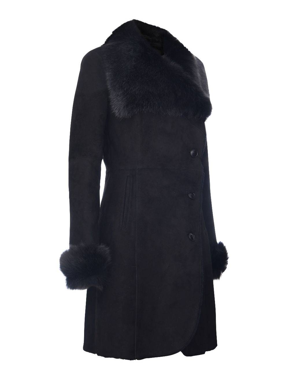 Ladies Black Suede Sheepskin Coat - Nikita for sale - Woodcock and Cavendish