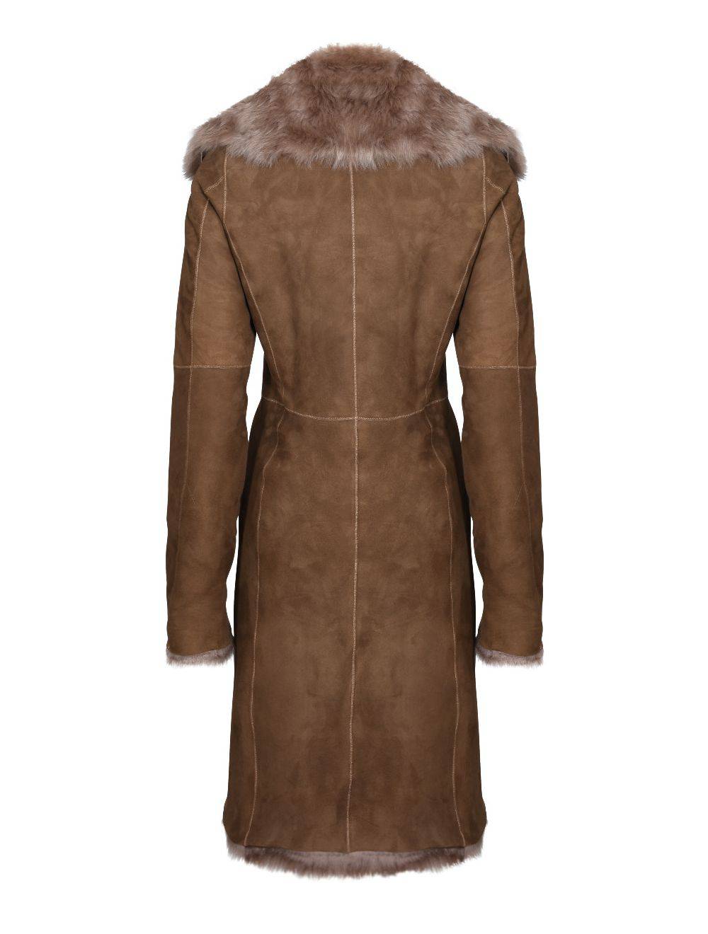 Ladies Mocha Toscana Sheepskin Long Coat for sale - Woodcock and Cavendish