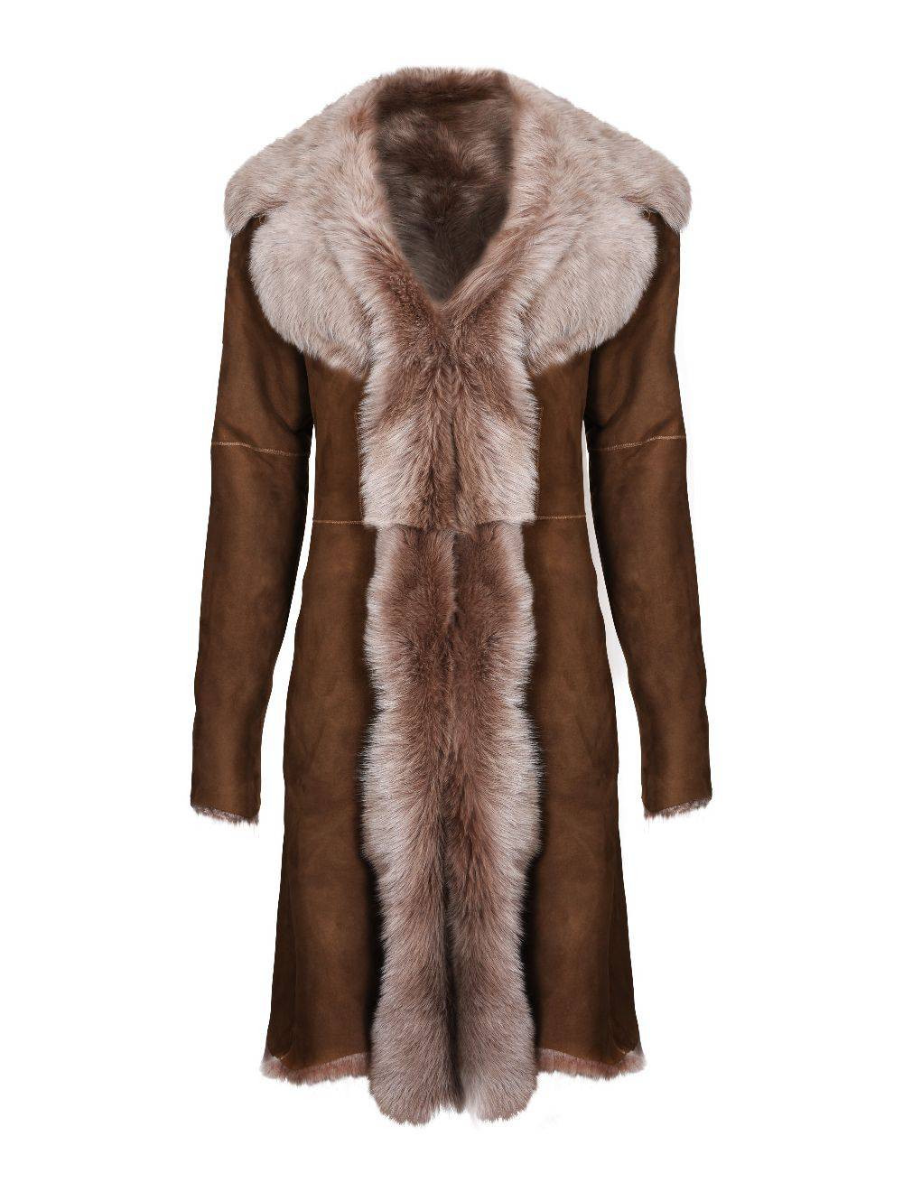 Ladies Mocha Toscana Sheepskin Long Coat for sale - Woodcock and Cavendish