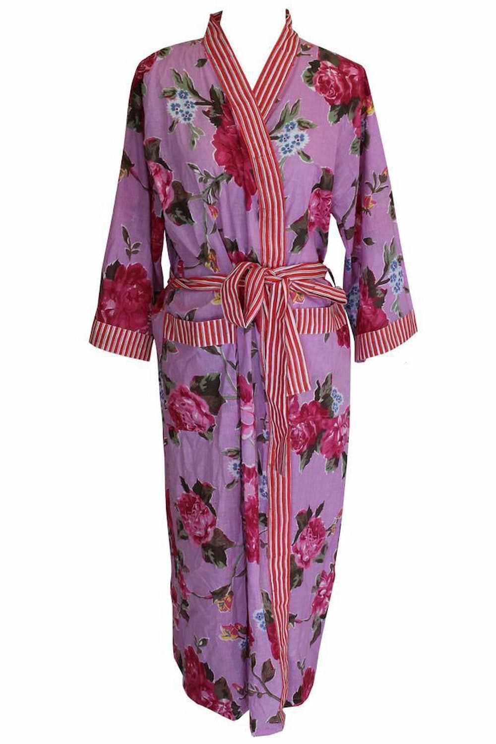 Lilac Rose Floral Dressing Gown for sale - Woodcock and Cavendish