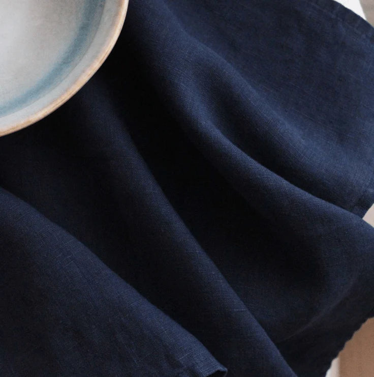 Linen Navy Monogrammed Napkins - Set of 2 for sale - Woodcock and Cavendish