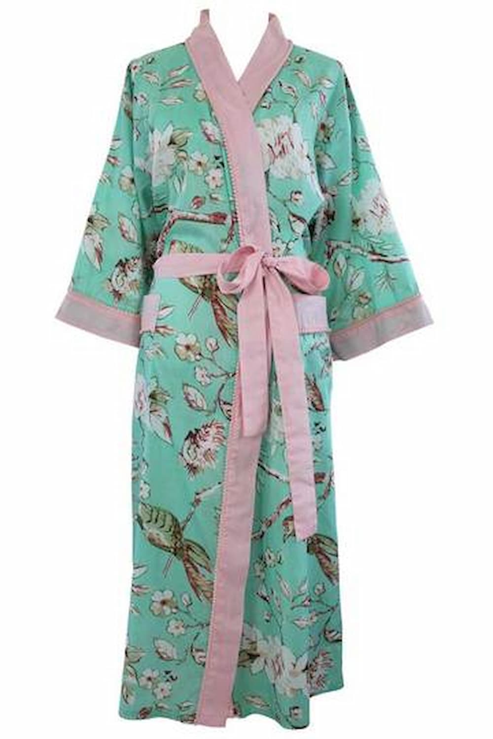 Mint Blossom Floral Dressing Gown for sale - Woodcock and Cavendish