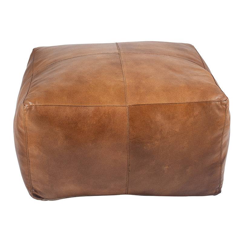 Natural Tan Leather Square Pouffe for sale - Woodcock and Cavendish