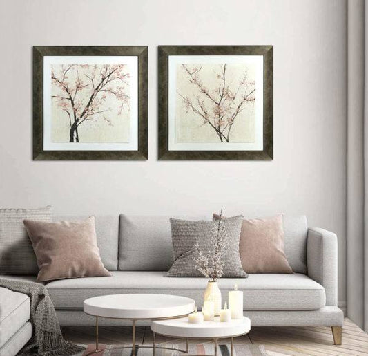 Neutral Blossom on Cream by Jennifer Goldberger - Framed Print - Set of 2 for sale - Woodcock and Cavendish