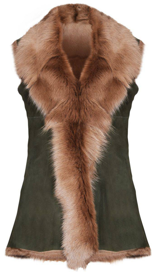 Olive Ladies Toscana Sheepskin Gilet for sale - Woodcock and Cavendish