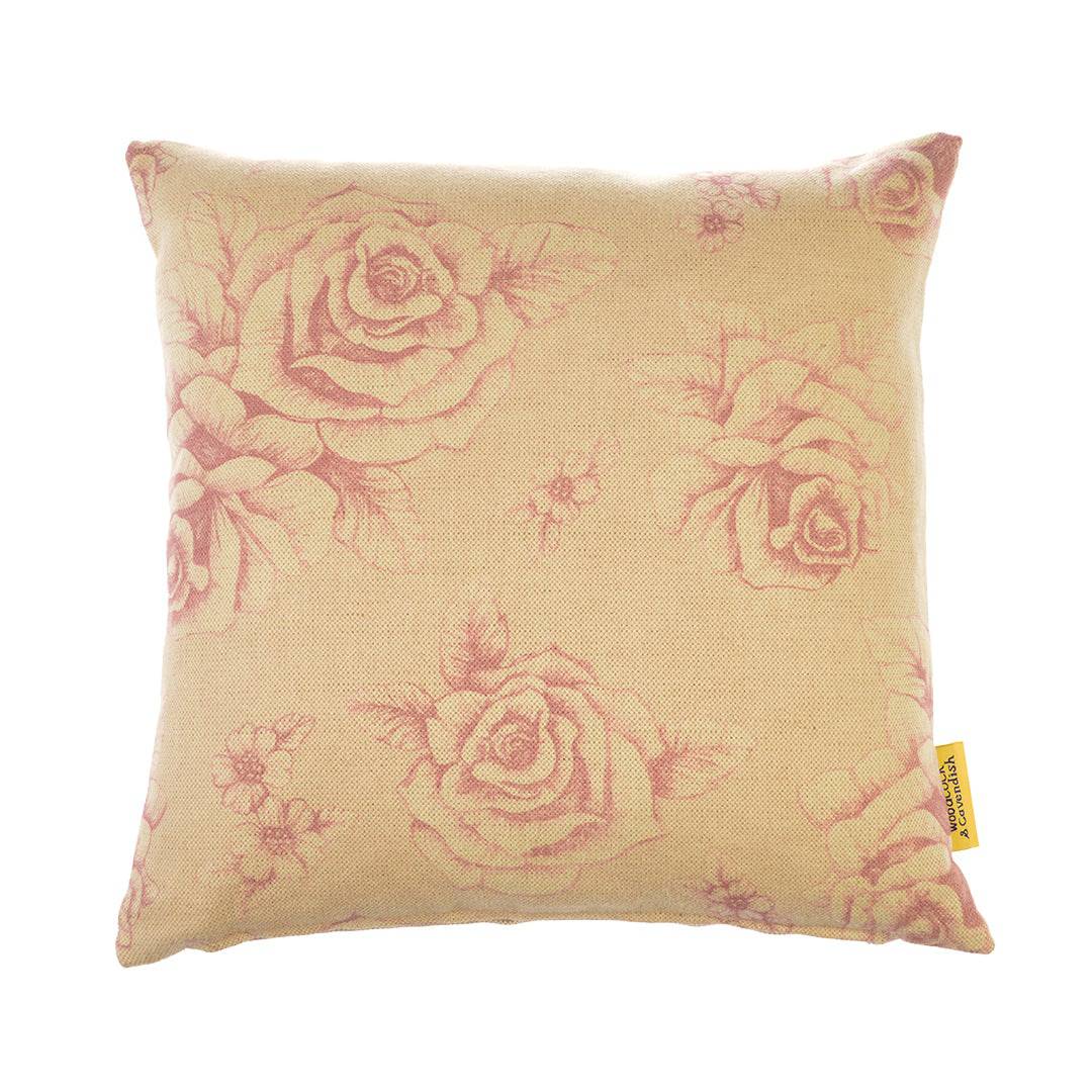 Pale Pink Floral Linen Cushion by Woodcock & Cavendish for sale - Woodcock and Cavendish