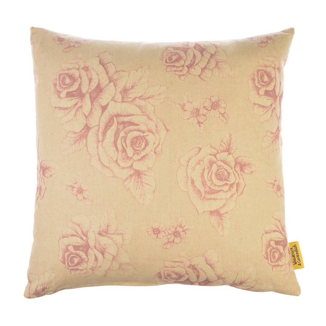 Pale Pink Floral Linen Cushion by Woodcock & Cavendish for sale - Woodcock and Cavendish