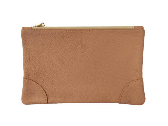 Pale Pink Leather Pouch with Matching Corners by Woodcock & Cavendish for sale - Woodcock and Cavendish