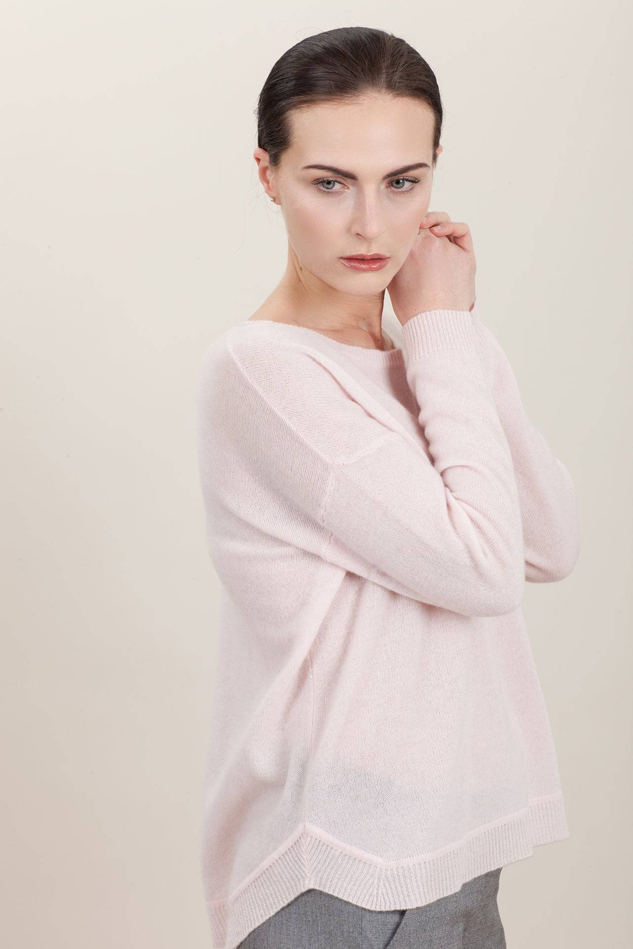 Pink Cashmere Round Neck Jumper for sale - Woodcock and Cavendish